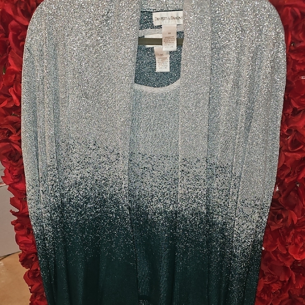 Draper's & Damon's Silver Metallic & Teal Cardigan (1X) With Matching Tank (XL)